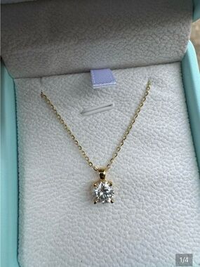Genuine 1Ct Moissanite Solitaire Pendant Necklace 14kYellow Gold Plated Silver